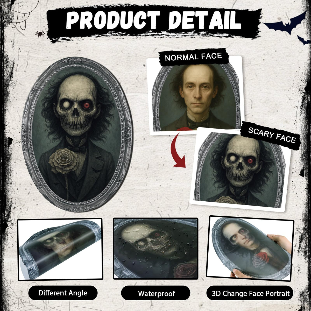 Halloween Decorations Indoor Scary, 3D Changing Face Moving Portraits 6Pack | Haunted House Props, Lenticular Wall Decor Picture Frame, Gothic Horror Poster, Creepy Castle Mansion Decor Party Supplies