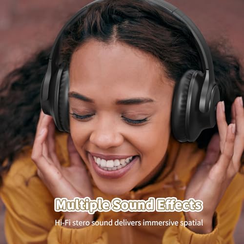 KVIDIO Bluetooth Headphones Wireless Over Ear Headsets 65H Playtime | Deep Bass, HiFi Stereo, Bluetooth 6.0, Microphone, Comfortable Fit, Foldable, Lightweight, Low Latency for Travel Home Office