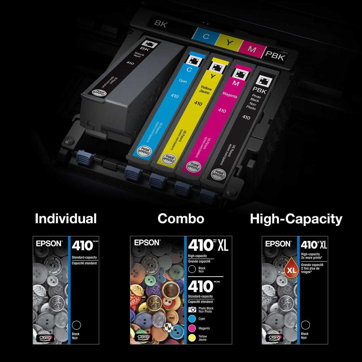 Epson 410 Claria Premium Ink High Capacity Black & Standard Color Cartridge Combo Pack (T410XL-BCS) Works with Expression XP-530, 630, 640, 7100, 830