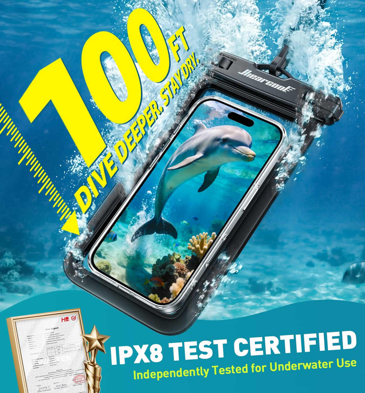Hiearcool Waterproof Phone Pouch, Waterproof Phone Case, Black&Green 2-Pack | Durable multilayer IPX8 protection; touchscreen access and fit up to 8.9 inches; cruise essentials 2026 for beach and pool