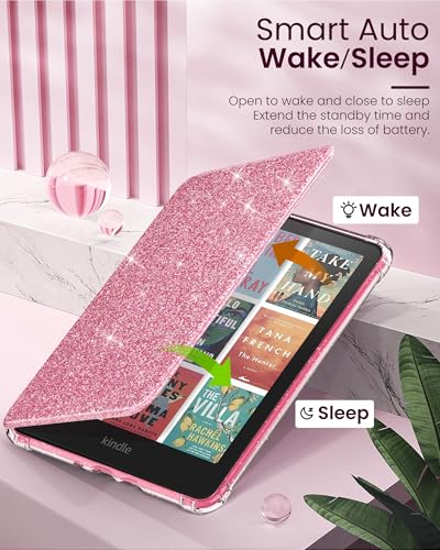 MoKo Case for 7" Kindle Paperwhite 12th Gen & Colorsoft 2024, Glitter Pink | Scratch-Proof, Sparkly Clear Back, Full Protection, Light Shell, Auto Wake/Sleep,for Kindle Paperwhite & Colorsoft 2024/2025