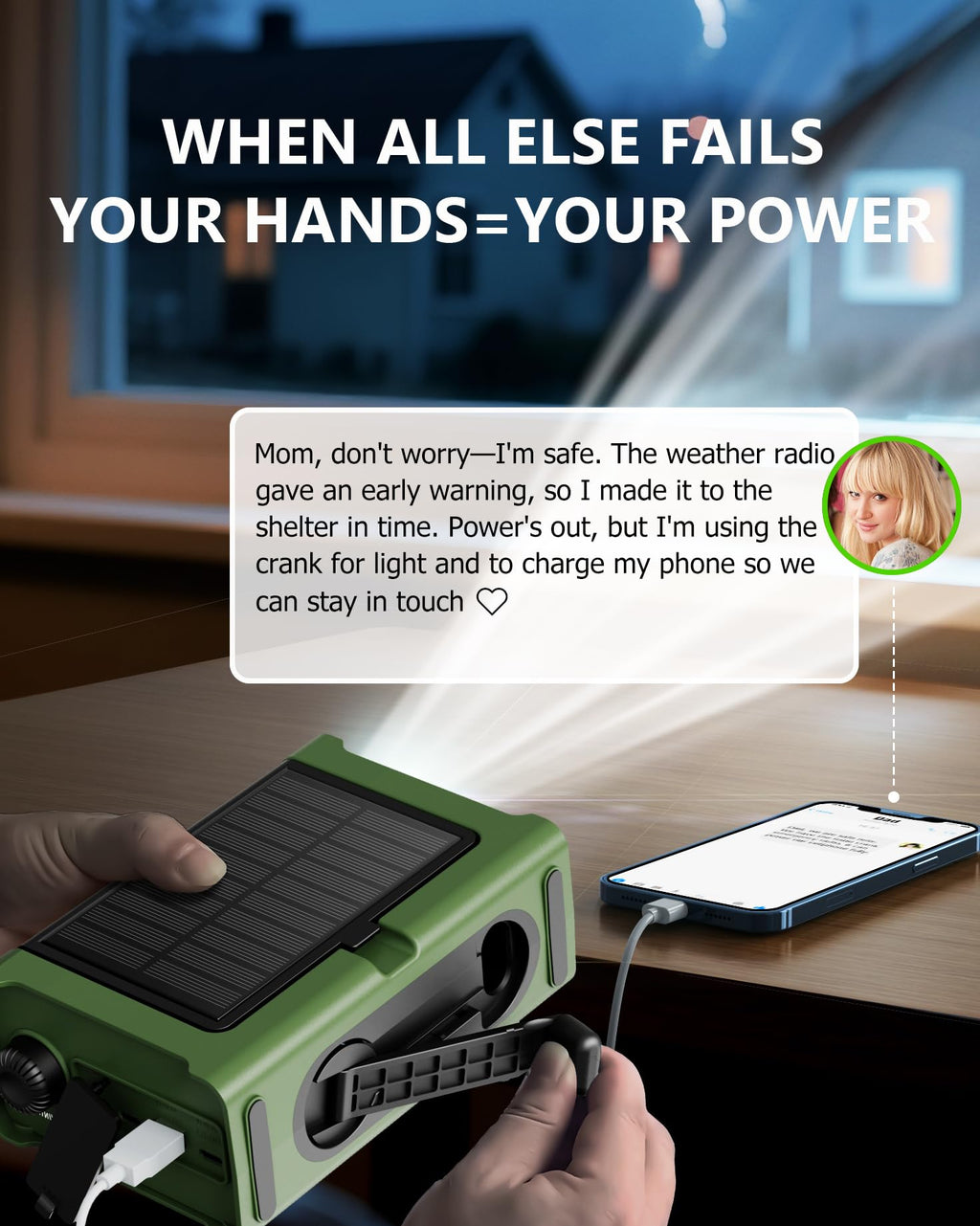 Emergency Weather Radio with Large Solar Panel, Real 12000mAh Battery | Efficient Hand Crank, AM/FM/NOAA Bands, LED Flashlight, Reading Lamp, SOS Alarm & Phone Charger for Camping & Emergencies