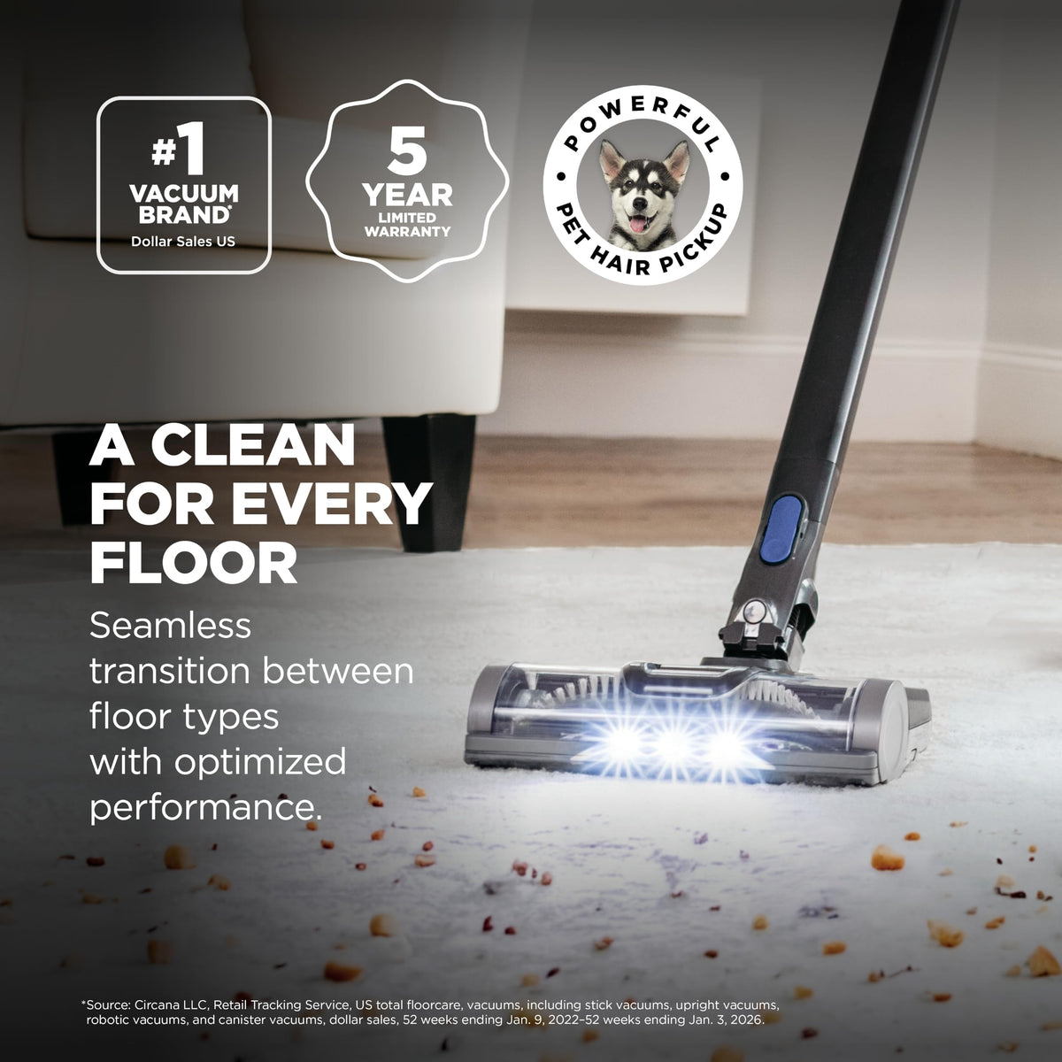 Shark Pet Cordless Stick Vacuum, 40-Min Runtime, Lightweight, Grey, IX141 | Powerful Suction, XL Dust Cup, LED Headlights, Removeable Handheld Vacuum for Carpet & Hard Floors, Crevice & Pet Tool​
