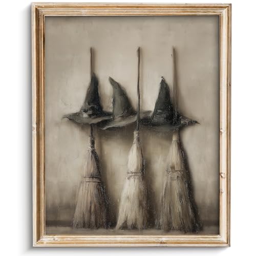 Vodefoad Vintage Witch Hats and Brooms Print, Spooky Gothic Halloween Decor, Halloween Home Decor Wall Art, Retro Moody Halloween Wall Art for Gallery, Living Room, Bathroom, Bedroom,Holiday Gift - 8x10Inch Unframe