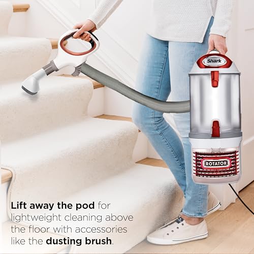 Shark Rotator Lift-Away Upright Vacuum with HEPA Filter, White/Red, NV501 | Lift-Away Pod, 0.9-Qt Dust Cup, Swivel Steering, LED Headlights, Wide Upholstery Tool, Dusting Brush and Crevice Tool