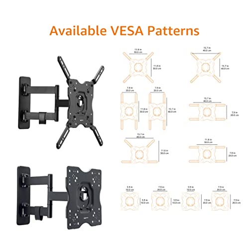 Amazon Basics Full Motion Articulating TV Wall Mount, with Swivel and Tilt, for 26" to 55" TVs and Flat Panels up to 80 Lbs, VESA Compatible, Single Stud, Black