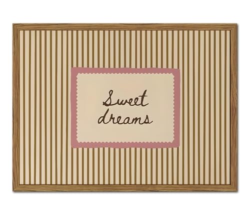 Sweet Dreams Wall Art Cute Coquette Girl Quote Wall Decor Vintage Striped Poster Canvas Print for Girls Living Room Dorm Apartment Above Bedroom 12x16 inch Wood Framed