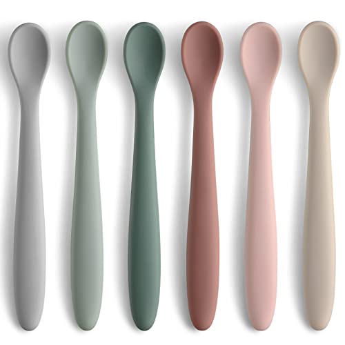 6-Piece Silicone Baby Feeding Spoons, First Stage Infant Spoons, Soft-Tip Easy on Gums I Baby Training Spoon | Infant Utensils Feeding Supplies, Dishwasher & Boil-proof
