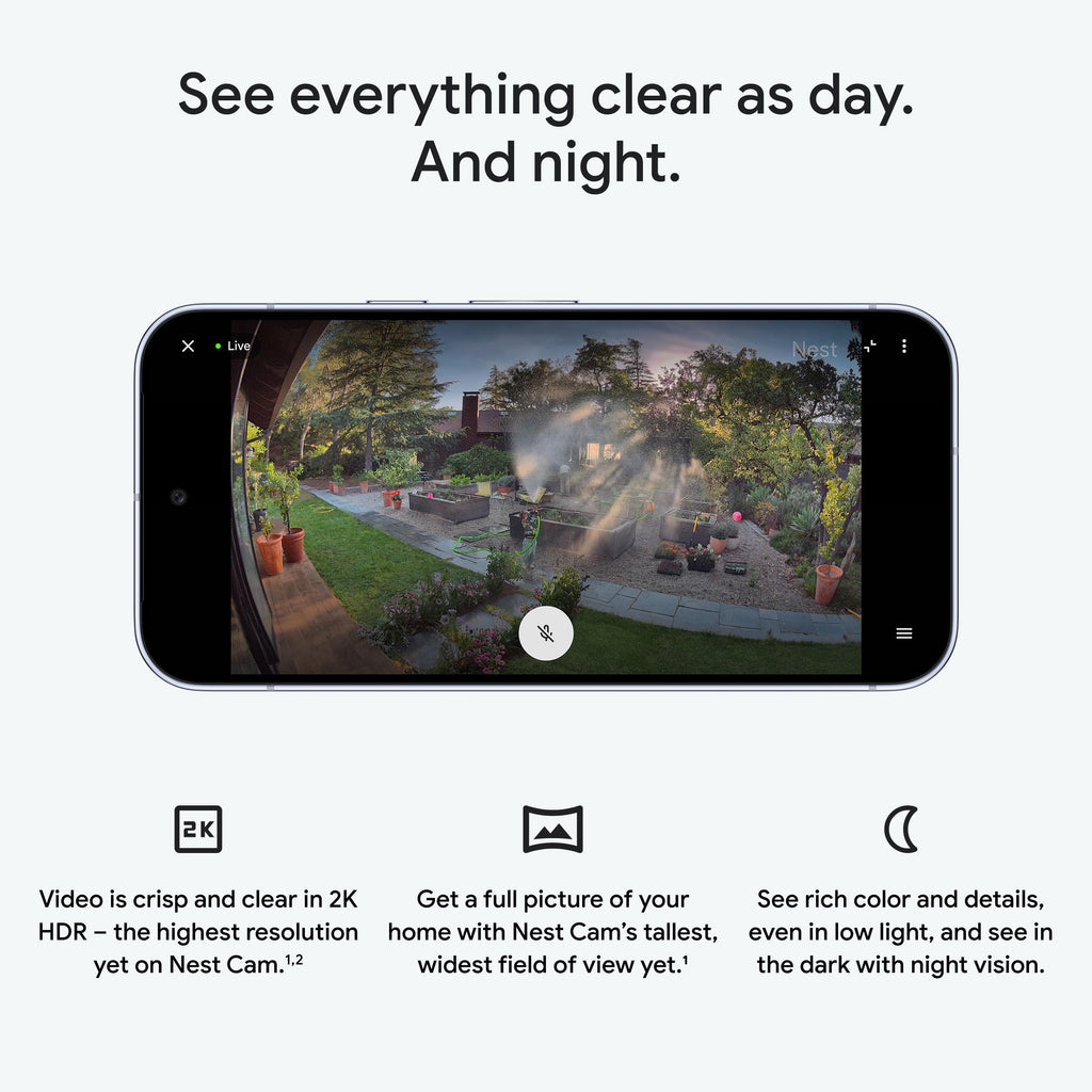 Google Nest Cam Outdoor (Wired, 2nd Gen) - Security Camera - 2025 - Snow | 2K video, motion detection, color night vision, 2-way audio, works with Google Home and Gemini, weather resistant