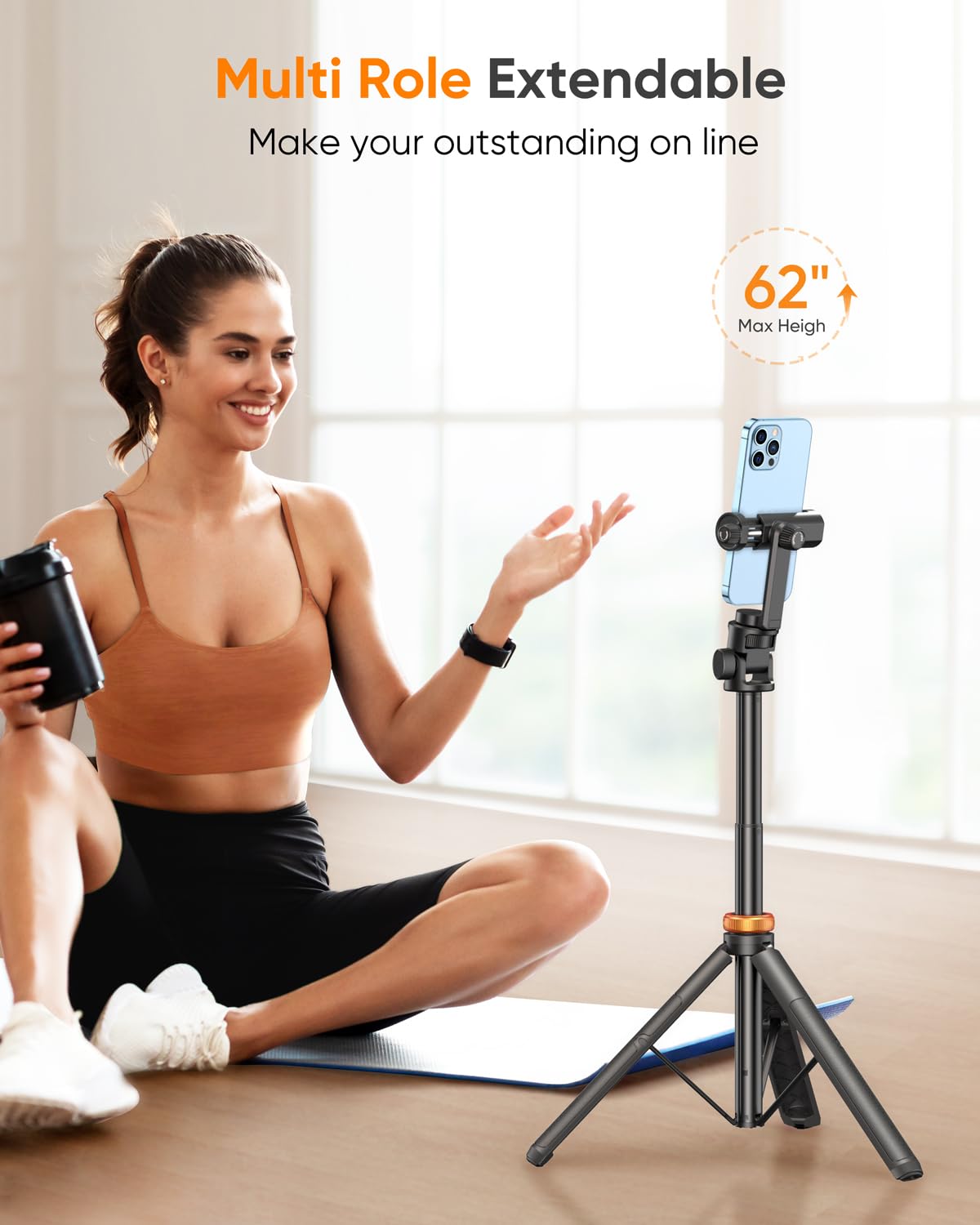 EUCOS 62" Phone Tripod, Tripod for iPhone & Selfie Stick with Remote | Extendable Cell Phone Stand & Ultimate Phone Holder, Solidest Phone Stand Compatible with iPhone/Android