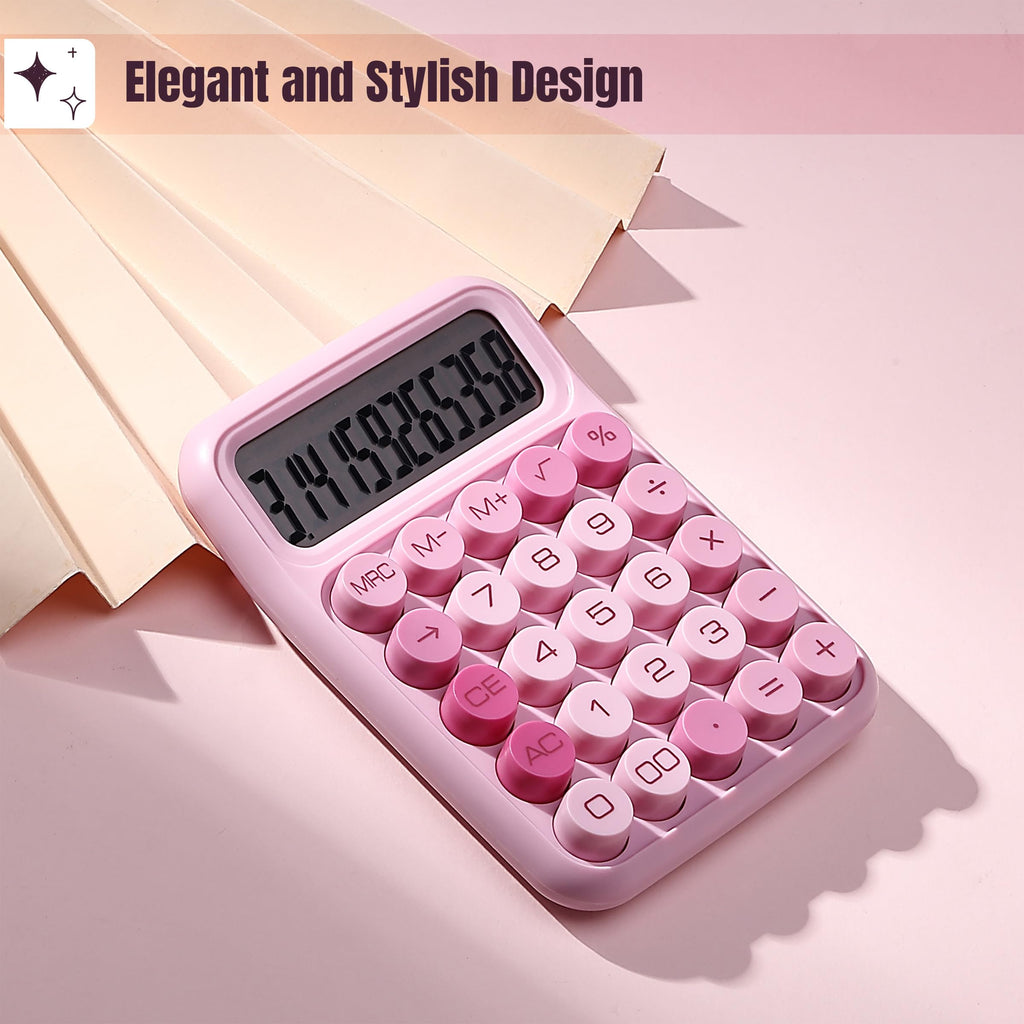 Mr. Pen- Mechanical Switch Calculator, 12 Digit Large LCD Display, Pink | With Big Buttons, Mechanical Switch Calculator for Home, School, Office