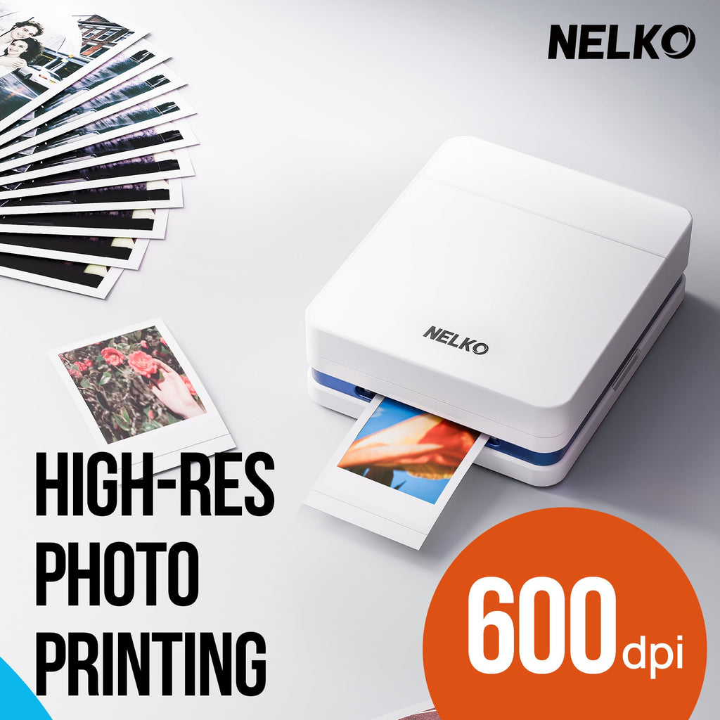 Nelko PP01 Photo Printer, 2x3 Portable Photo Printer, Mini Printer, White | Instant Color Inkjet Printer for Smartphone, Sticky-Back Photos, Bluetooth Compatible with iOS & Android, AI App Editing