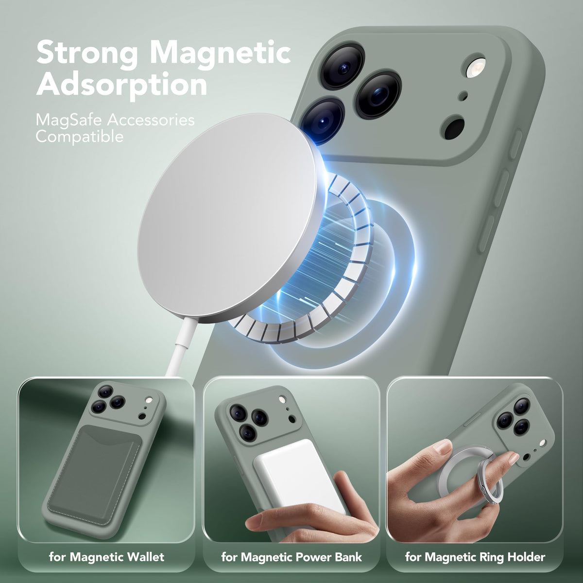 SuydanBox Magnetic for iPhone 18 Pro Case/iPhone 17 Pro Case Silicone | Fit for MagSafe,Screen Protector,Full Camera Protection,Shockproof Protective Phone Case for iPhone 18 Pro/17 Pro Calke Green