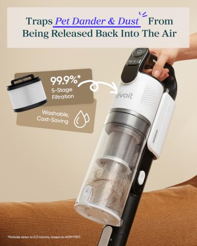 Levoit Cordless Vacuum Cleaner, Anti-Tangle for Pet Hair, Up to 50 Minutes | Powerful Suction, Lightweight, Rechargeable, Versatile for Carpets & Hard Floors, 180° Lay-Flat Design, LVAC-200