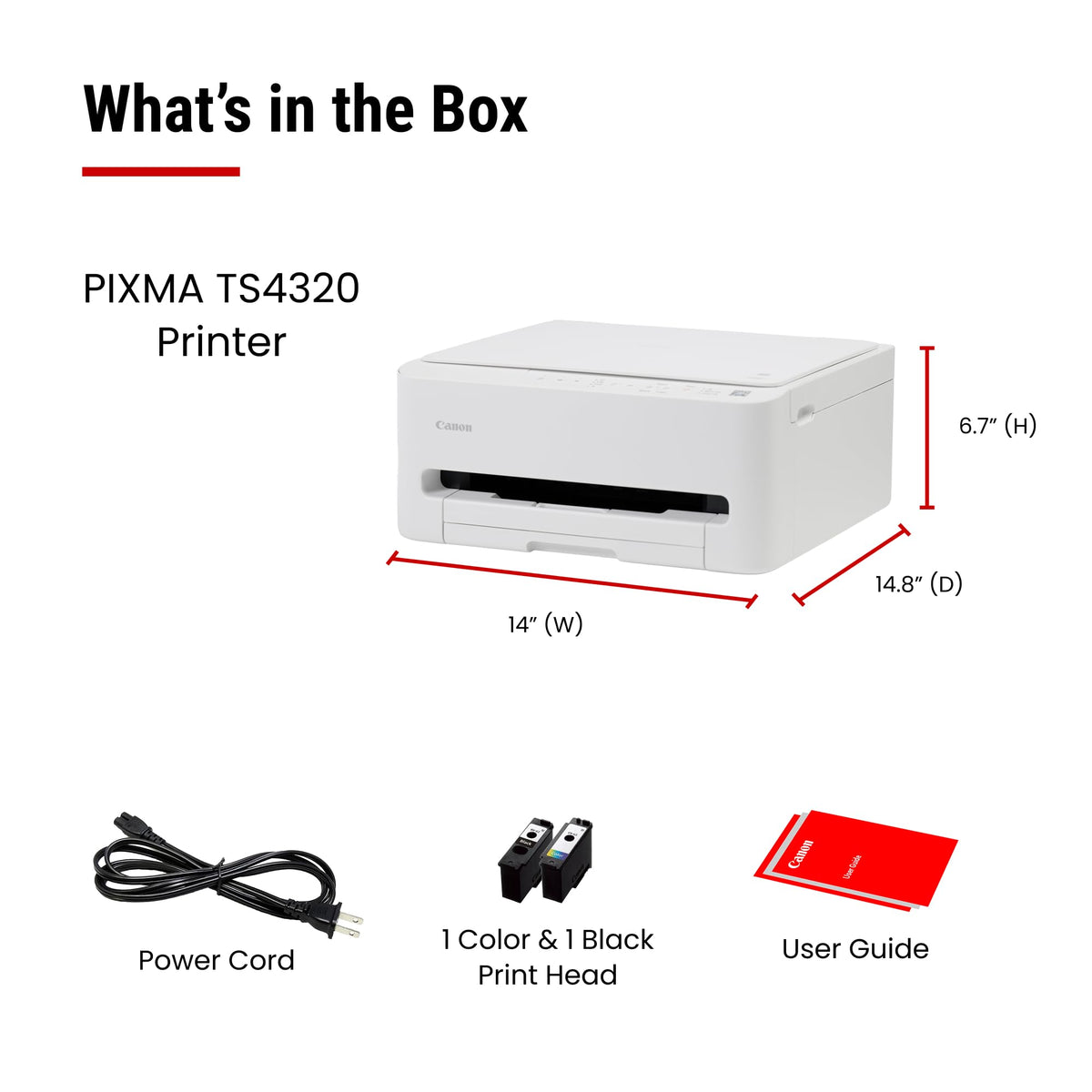 Canon PIXMA TS4320 – Wireless Color Inkjet Printer with Print, Copy, Scan | Cost Efficient Multi-Function Photo Printer, Copier, Scanner for Home Use, Compact Design, Easy Setup