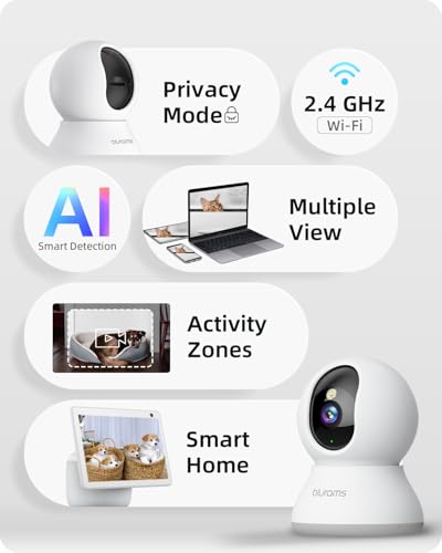 blurams Security Camera, 2K Indoor Camera 360° Pet Camera for Home Security | Motion Tracking, Dual-Band WiFi6, 2-Way Audio, IR Night Vision, Siren, Compatible with Alexa & Google Assistant