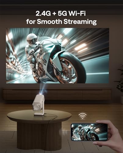 Aurzen BOOM Air Google TV Portable Projector with USB-C Powered, Off-White | Smart Projector with WiFi and Bluetooth, for Outdoor & Home Movie, 4K Supported, Real-Time Focus, Dolby Audio, Flexible Stand
