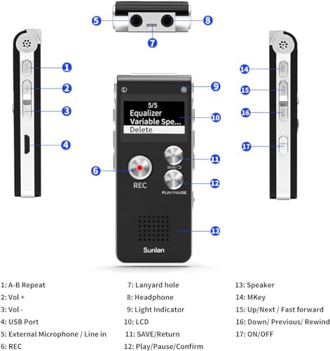 Digital Voice Recorder 16GB Voice Recorder with Playback for Lectures - USB Rechargeable Dictaphone Upgraded Small Tape Recorder Device