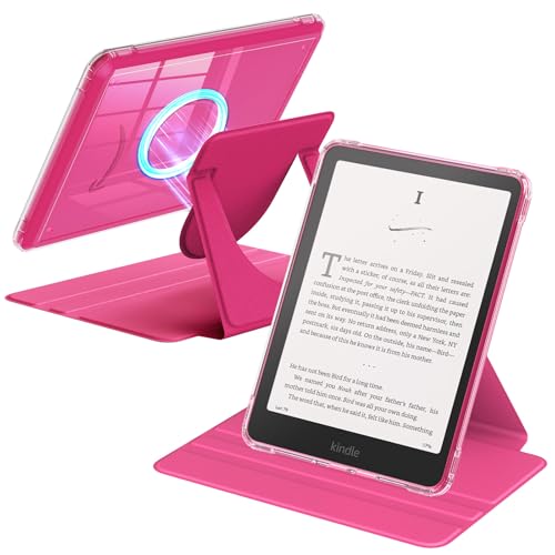 MoKo 360°Rotating Case for 7"Kindle Paperwhite 12th Gen/Colorsoft,Raspberry | Detachable Magnetic, Clear Back, Adjustable Stand Cover, Auto Wake/Sleep, for Kindle Colorsoft 1st Gen 2025/2026