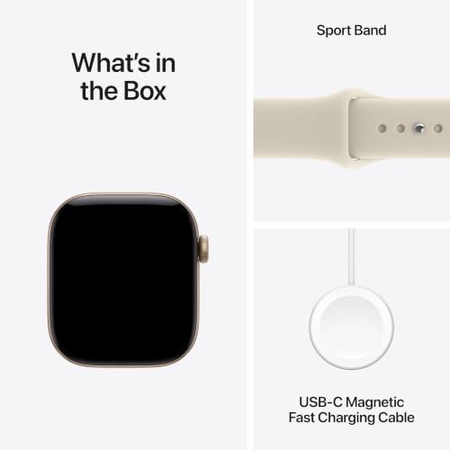 Apple Watch Series 12 GPS 42mm Smartwatch | Light Gold Aluminum Case, Sand Sport Band - S/M. Health + Fitness + Sleep Tracking, Heart Rate, Safety