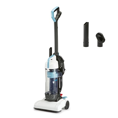 Amazon Basics Upright Bagless Vacuum Cleaner for Carpet and Hard Floors, Washable Filter, Crevice and Upholstery Tools, Detachable Handle, Lightweight, 1.7L Dust Cup, 25ft Cord, Black/White
