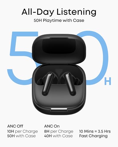 Soundcore P31i by Anker Translation Earbuds with Real-Time Adaptive ANC | Real-Time Adaptive Noise Cancelling, Hi-Res Sound, Translation Earbuds, 50H Playtime, Spatial Audio, Fast Charging, IP55