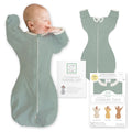 SwaddleDesigns Transitional Swaddle Sack, Cotton, Heathered Jadeite, 0-3mo | Arms Up Half-length Sleeve Partially Suppress Moro reflex, Most Gradual Transition Swaddle for Newborn, Safe for Rolling Baby
