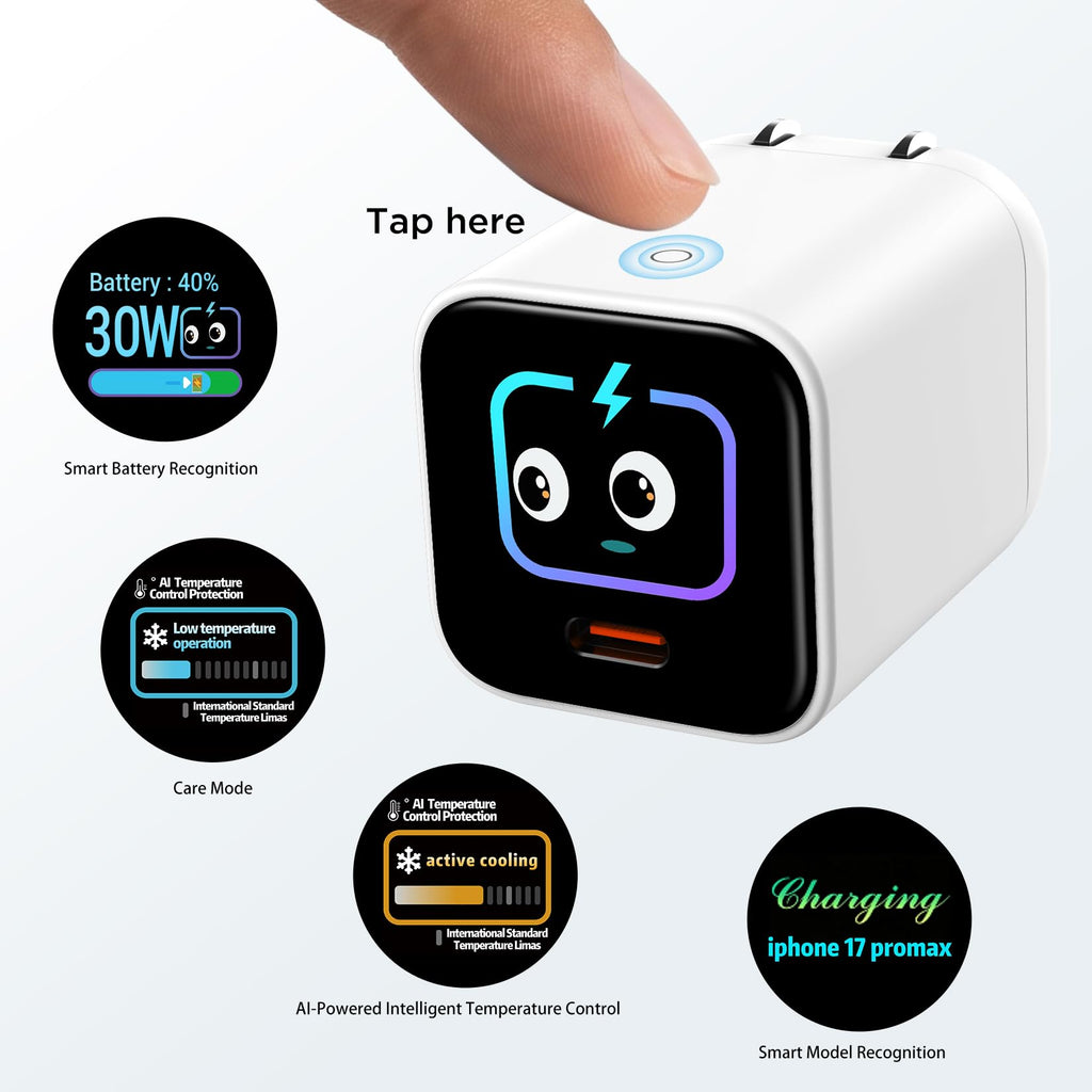 Smart Charging Butler–45W GaN Display Fast Charger with 6.6ft C-to-C Cable | Fast Charging,Active Cooling,90° Foldable Plug,Power Display,Device Recognition,Care Mode,for iPhone 18 Pro Max/17/16,eBook
