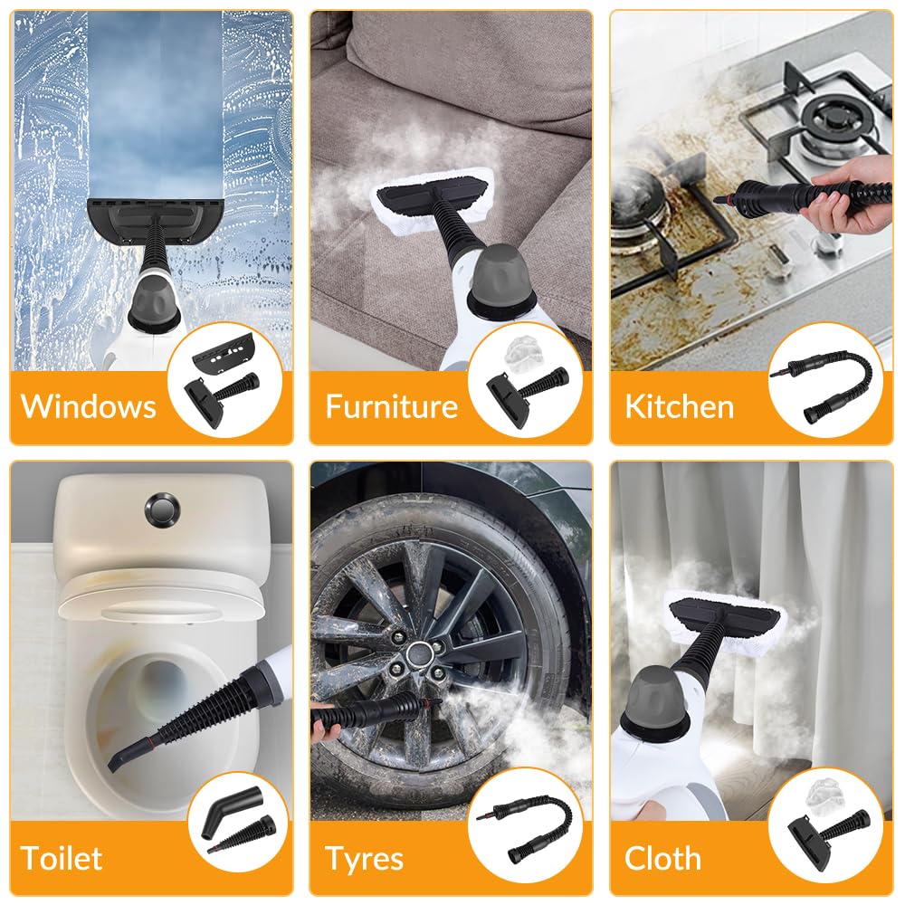 Handheld Steam Cleaner, Pressurized Hot Steam with 12 Accessories for Home
