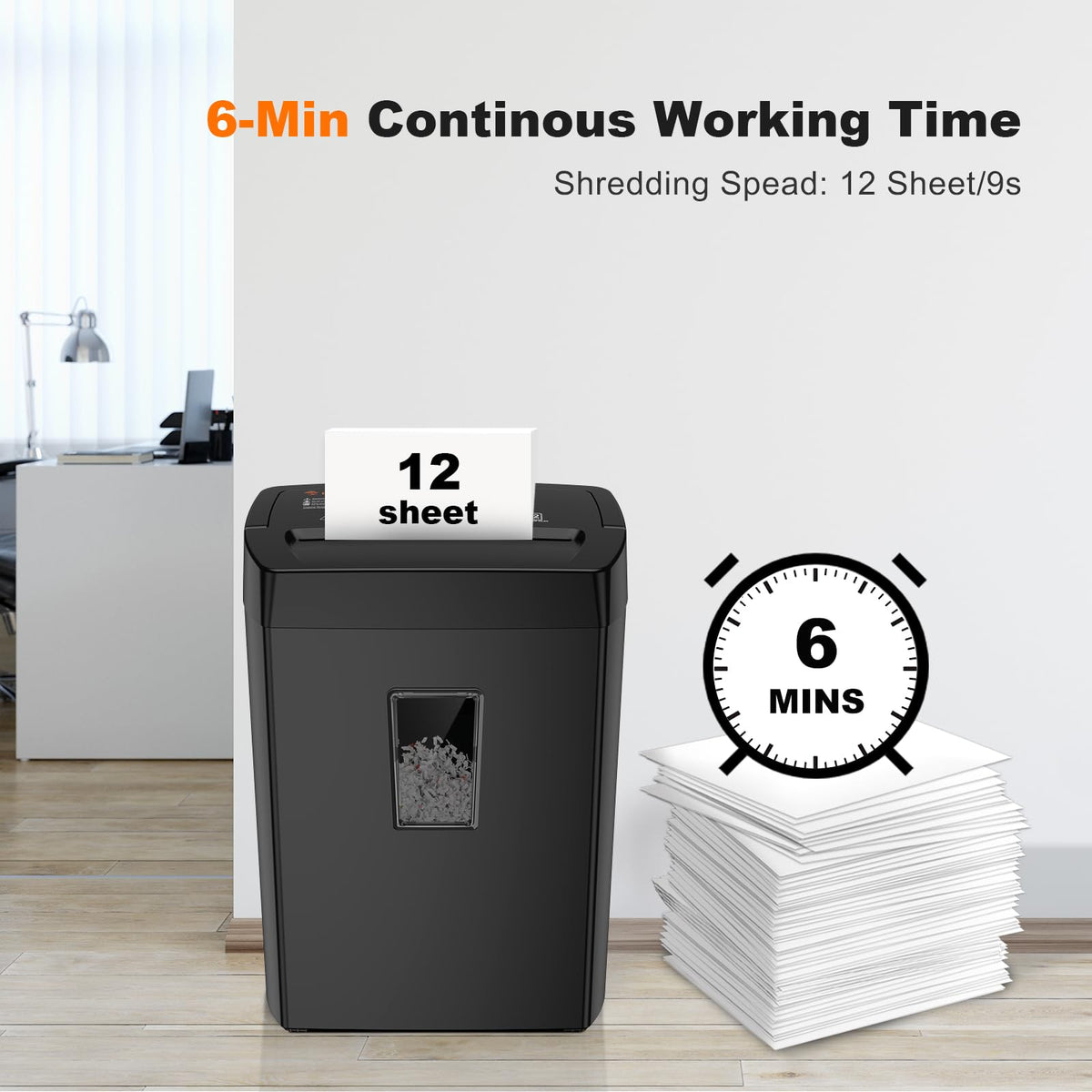 Bonsaii 12-Sheet Cross Cut Paper Shredder, 5.5 Gal Home Office Heavy Duty Shredder for Paper, Credit Card, Mail, Staples, with Transparent Window, High Security Level P-4 (C275-A)