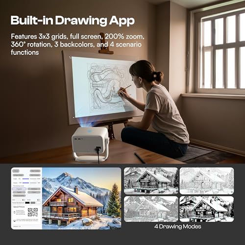 Caydo P3 Art Projector, Native 1080P Drawing Projector for Artists | Built-in Exclusive Drawing App, Auto Focus & Keystone, 360° Rotatable Stand, 40''-120'' Projection, 30,000H Lifespan