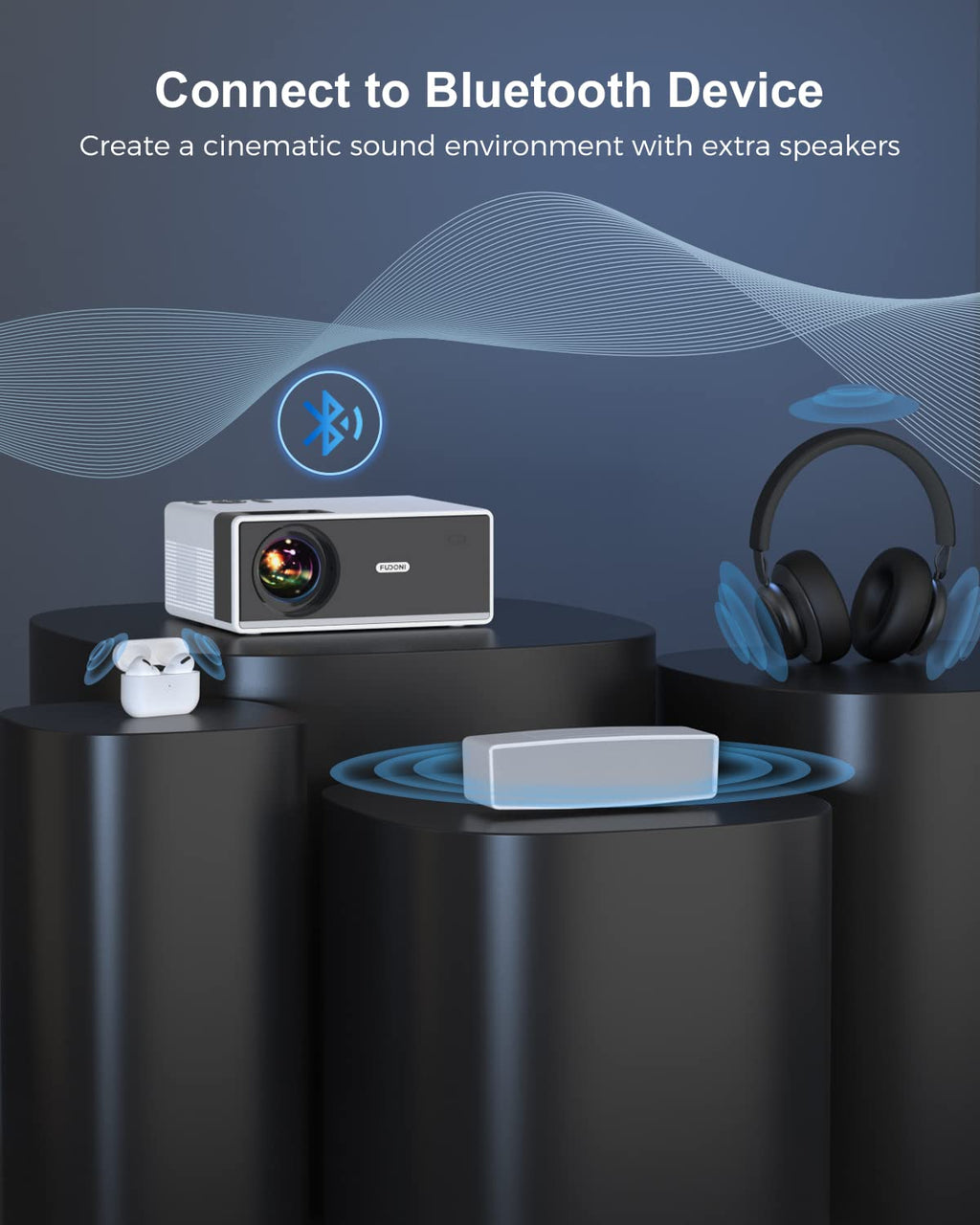 FUDONI Projector with WiFi & Bluetooth, Native 1080P Home Theater Projector