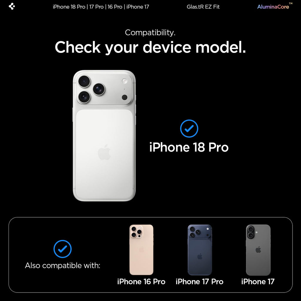 Spigen GlasTR EZ FIT Screen Protector for iPhone 18 Pro, 17 Pro, 17, 16 Pro | AluminaCore Aluminum-enhanced 9H+ tempered glass, Auto-align tray, 100% clarity, Original touch, Case-friendly, 2Pack