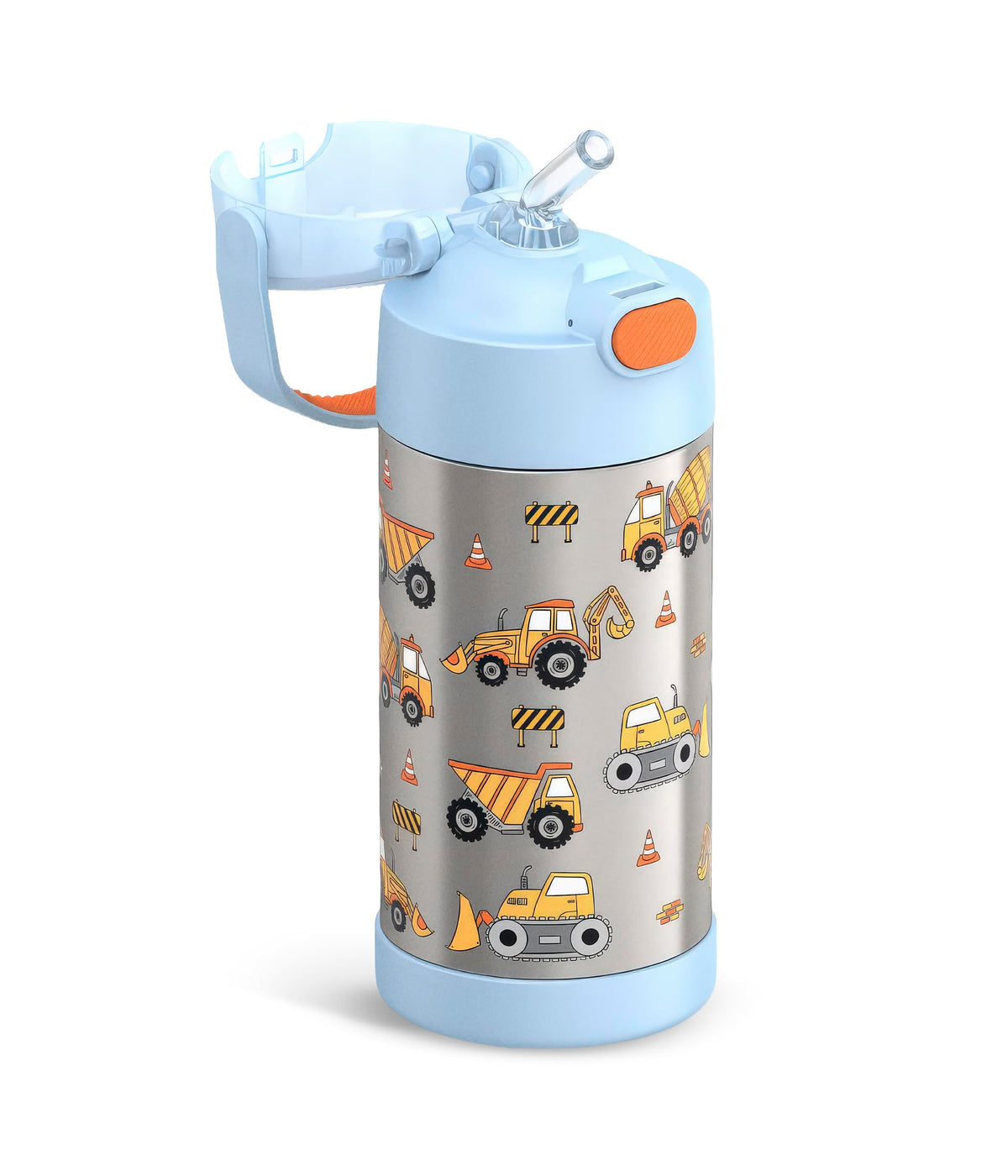 THERMOS FUNTAINER Water Bottle with Straw, 12oz, Construction | Kids Stainless Steel Insulated Water Bottle, Keeps Drinks Cold Longer for School & Play, BPA-Free