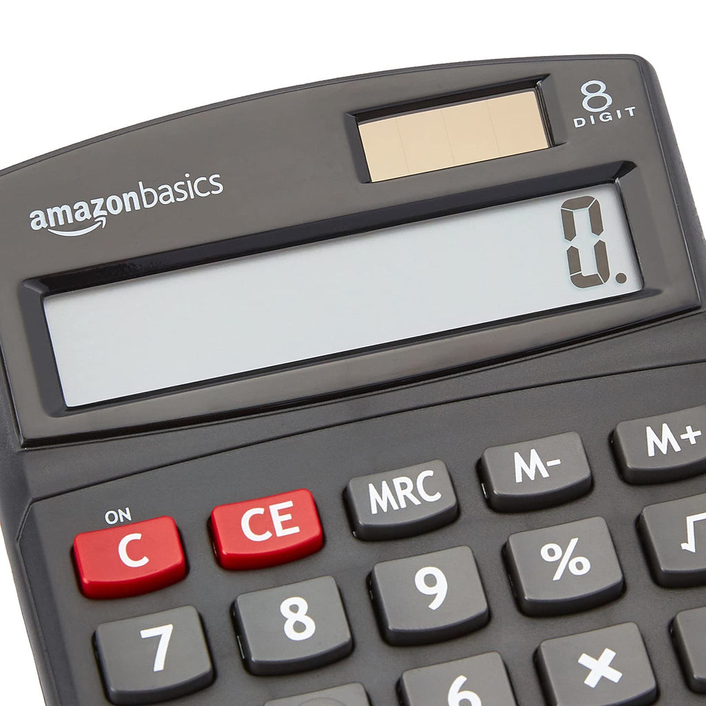 Amazon Basics LCD 8-Digit Desktop Calculator, Portable and Easy to Use, Black, 1-Pack