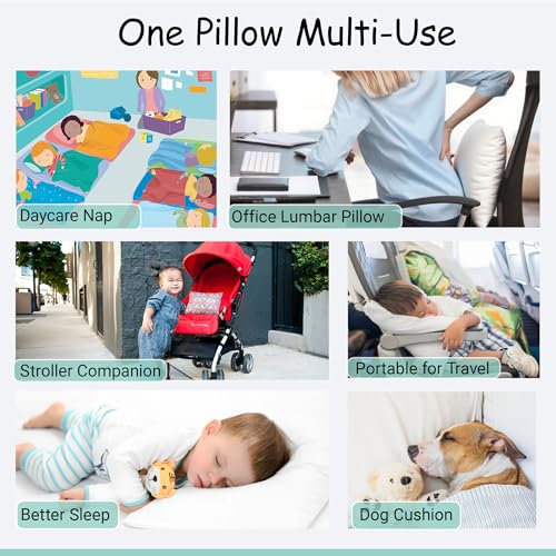 ZPECC Toddler Pillow with Organic Cotton Pillowcase - 13x18, White Stripe