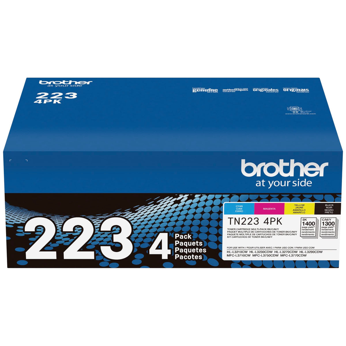 Brother Genuine TN223 4PK, Standard-Yield Toner Cartridge, Four Pack | Includes black, cyan, magenta, yellow cartridges for HL-L3210CW, MFC-L3710CW, MFC-L3770CDW printers