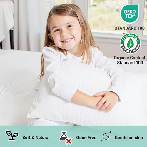 ZPECC Toddler Pillow with Organic Cotton Pillowcase - 13x18, White Stripe