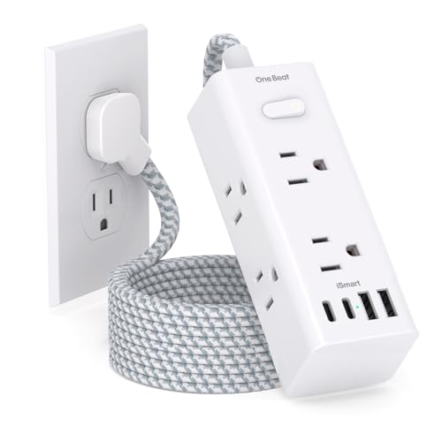 One Beat Surge Protector Power Strip, 5 Ft Flat Plug Extension Cord, 900J | 6 Outlets 4 USB Ports(2 USB C), Wall Mount Outlet Extender Small Power Strip for Travel Home Office College Dorm Room Station
