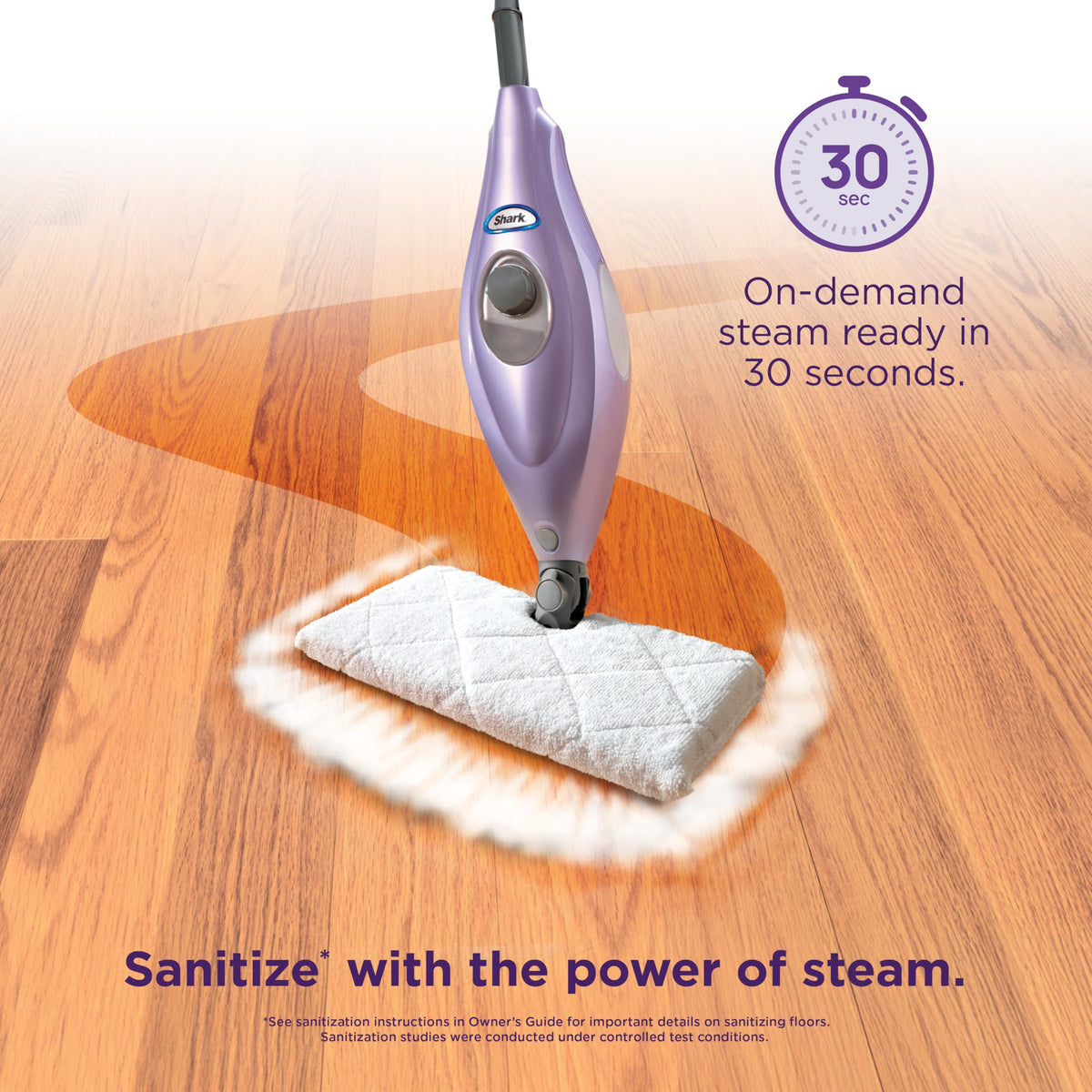 Shark Steam Pocket Mop with 2 Washable Double-sided Pads, Purple, S3501 | Lightweight, 2 Machine Washable Double-Sided Microfiber Pads, Swivel Steering, Steam Sanitization on Sealed Hard Floors