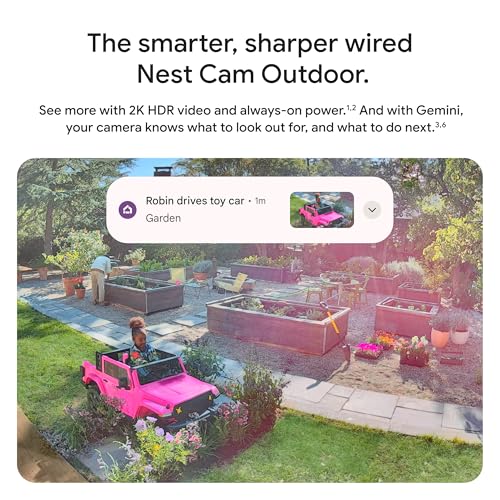 Google Nest Cam Outdoor (Wired, 2nd Gen) - Security Camera - 2025 - Snow | 2K video, motion detection, color night vision, 2-way audio, works with Google Home and Gemini, weather resistant
