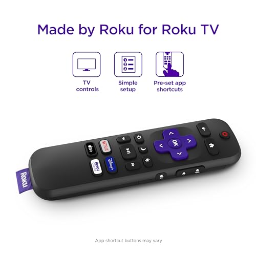 Roku TV Remote Control (Official Manufacturer Product) | Simple Setup & Pre-Set App Shortcuts - Replacement Remote Compatible with RokuTV Models ONLY (Not Roku Players)