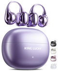 Kinglucky Clip-On Earbuds Gen 3, Open-Ear Wireless Bluetooth 6.0 Headphones with Mic, Secure Fit for Small Ears & Glasses Wearers, 50H Playtime, ENC, IPX5 Waterproof Sport Ear Buds (Purple)