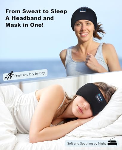 MUSICOZY Sleep Headphones Bluetooth Headband Headphones for Side Sleepers | Sleeping Headbands Wireless Sports Earphones Sweat Resistant Earbuds for Workout Running Cool Gadgets Unique Gifts for Women