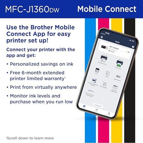 Brother Work Smart 1360 Wireless Color Inkjet All-in-One Print, Scan, Copy | Best-for-home, duplex printing, auto document feeder, mobile printing, 1.8” display, works with Alexa