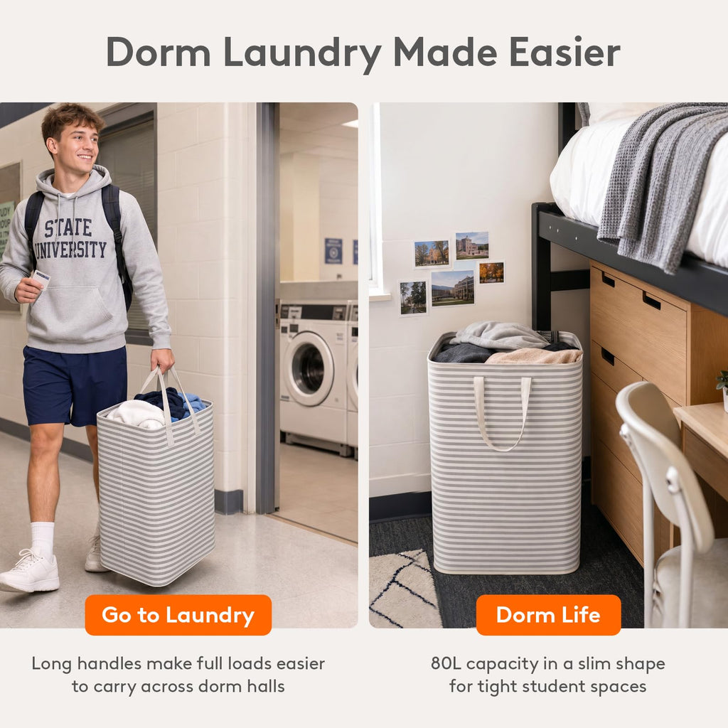 Lifewit 80L Large Laundry Baskets, Laundry Hampers Bags, 2 Pack, Grey | Freestanding, Waterproof, Collapsible Clothes Hamper with Reinforced Handles for Dorm, Laundry Room, Bedroom, Bathroom