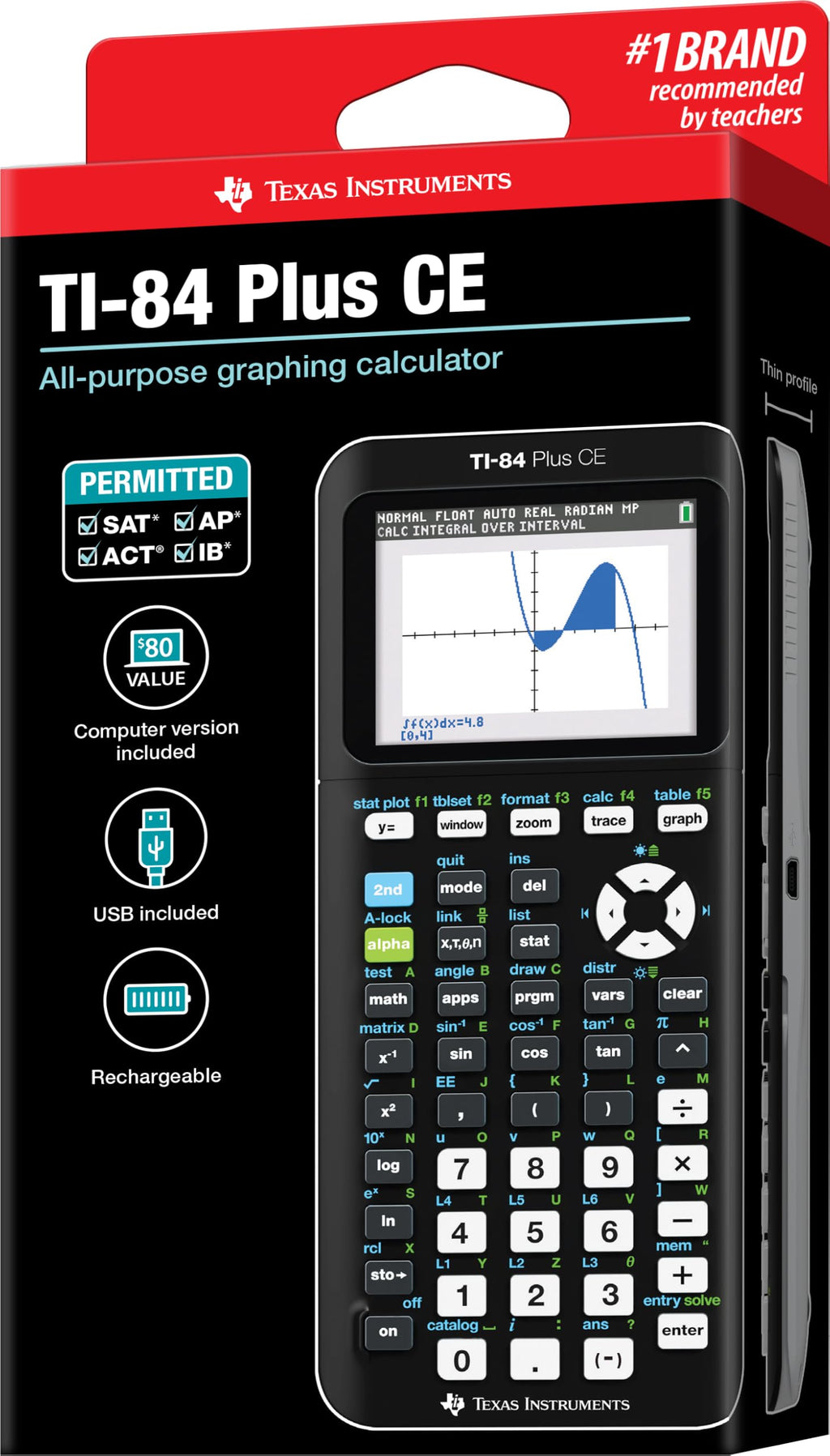 Texas Instruments TI-84 Plus CE Color Graphing Calculator, Black | Computer version included, USB charging, Full color, Faster than TI-84 Plus