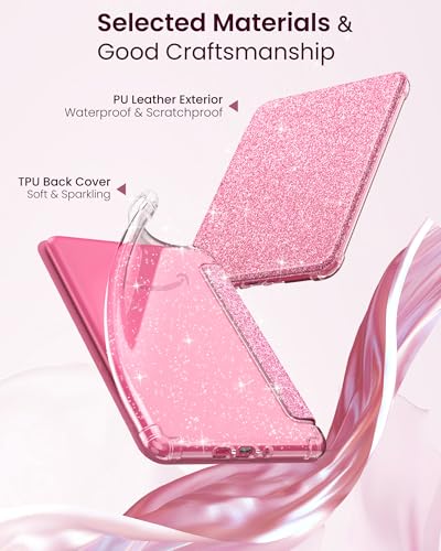 MoKo Case for 7" Kindle Paperwhite 12th Gen & Colorsoft 2024, Glitter Pink | Scratch-Proof, Sparkly Clear Back, Full Protection, Light Shell, Auto Wake/Sleep,for Kindle Paperwhite & Colorsoft 2024/2025