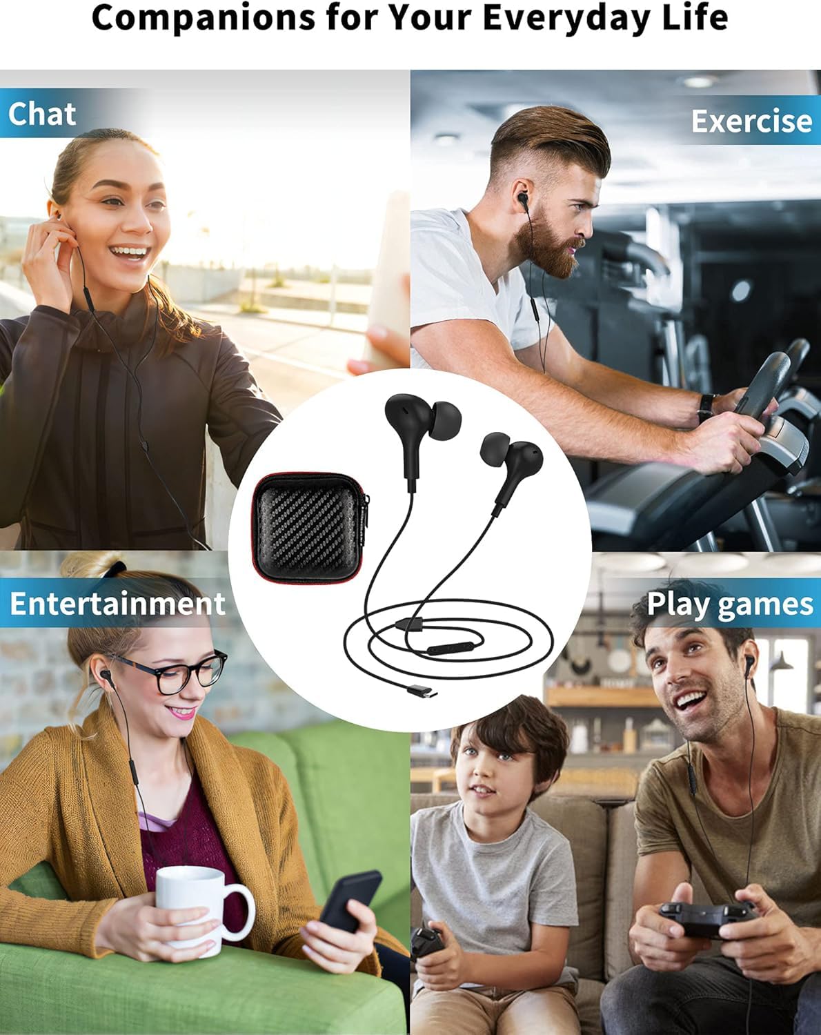 USB C Headphone for Samsung S26 S25 FE S24 A16 A17 Z Wired Earbuds Magnetic | in-Ear Type C Earphone with Microphone Volume Control Bass Stereo Noise Canceling for iPhone 18 Pro Max 17 16 16e 15 Pixel 11