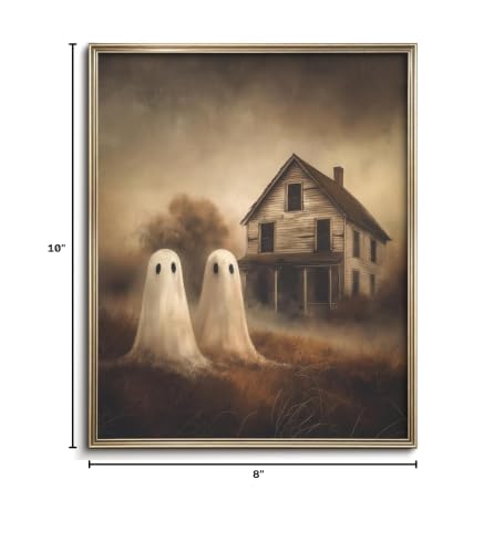 Vodefoad Retro Cute Ghost Decor Halloween Painting Spooky Silhouette Ghosts Haunted House Art Victorian Ghost Posters Pictures for Living Room, Bedroom, Bathroom, halloween Room decor - 8x10 Inch Unframed